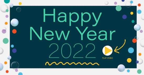 Happy new year 2022 card from Elevate with play video button