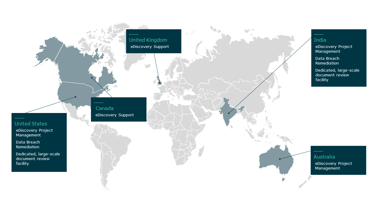 elevate ediscovery locations showing on a world map